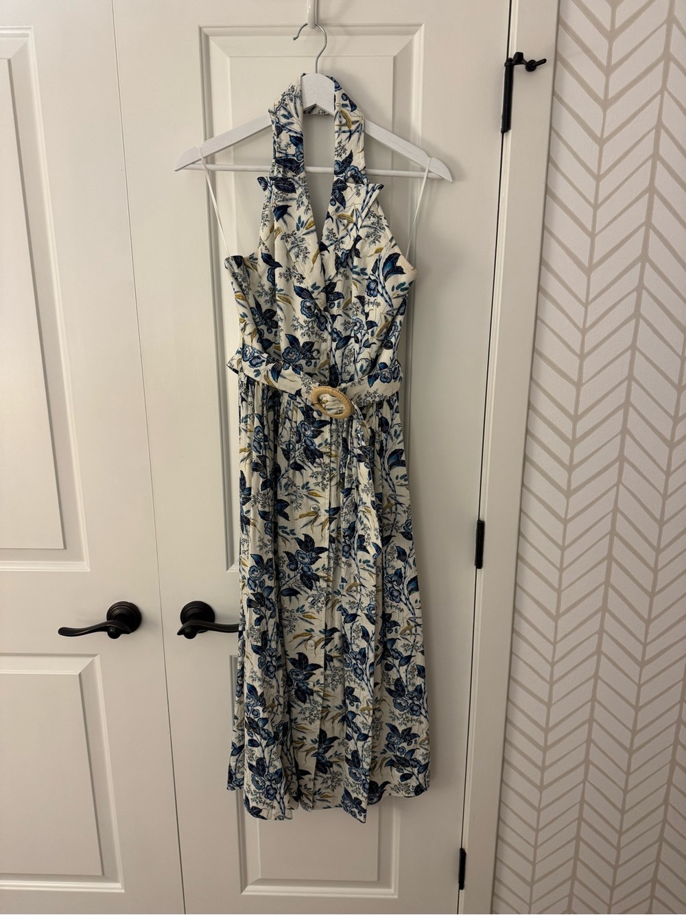 Tuckernuck Floral Halter Midi Dress in Ivory and Navy
